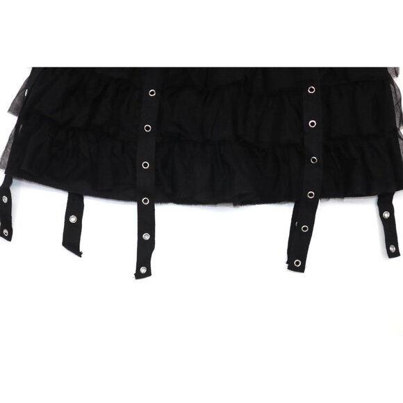 Black Gothic Punk Ruffled Mini Skirt With Straps & Buckle Accents Dark Academia - Picture 4 of 10
